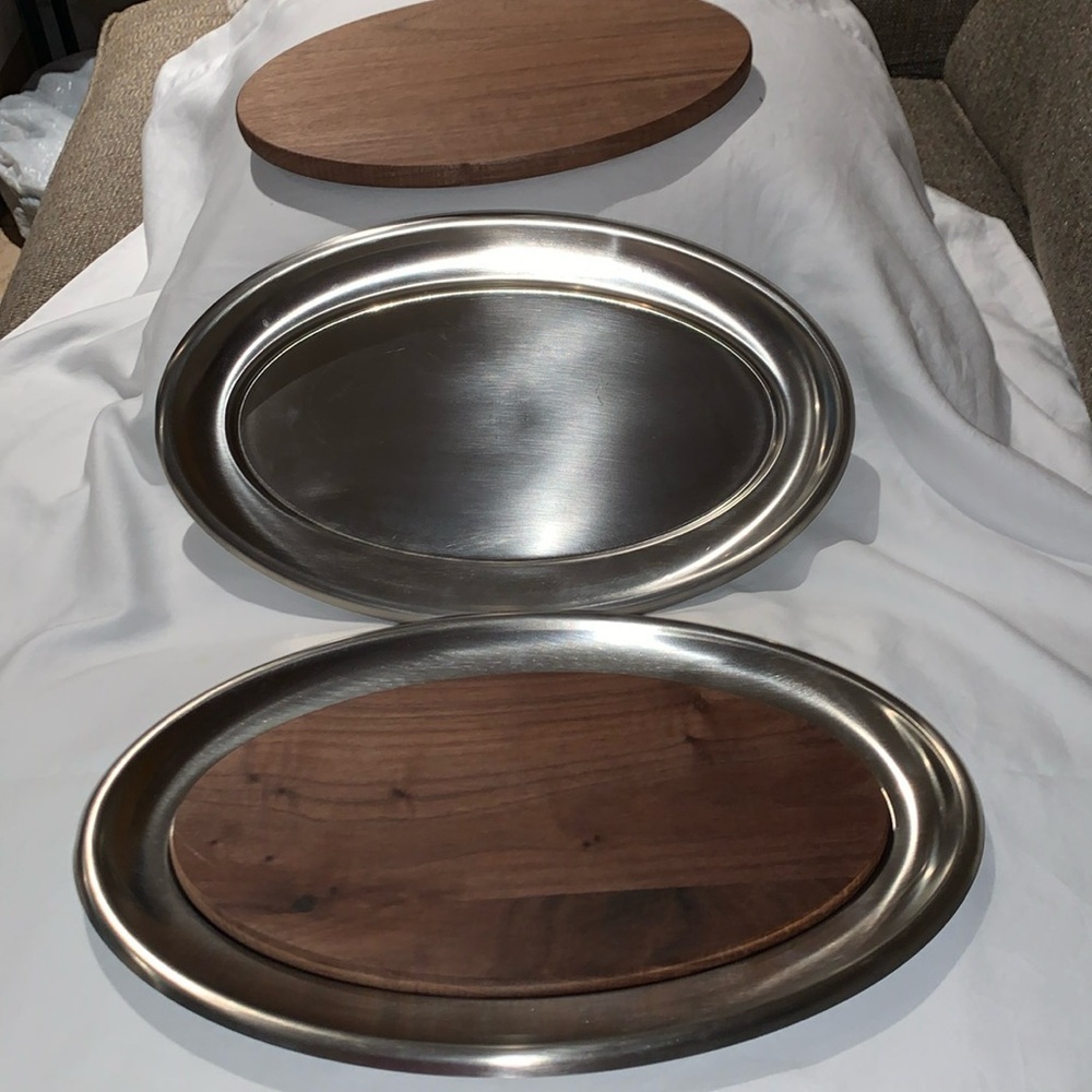 Vintage Beautiful Gently Loved Stainless Tray w Walnut Insert by Vollrath